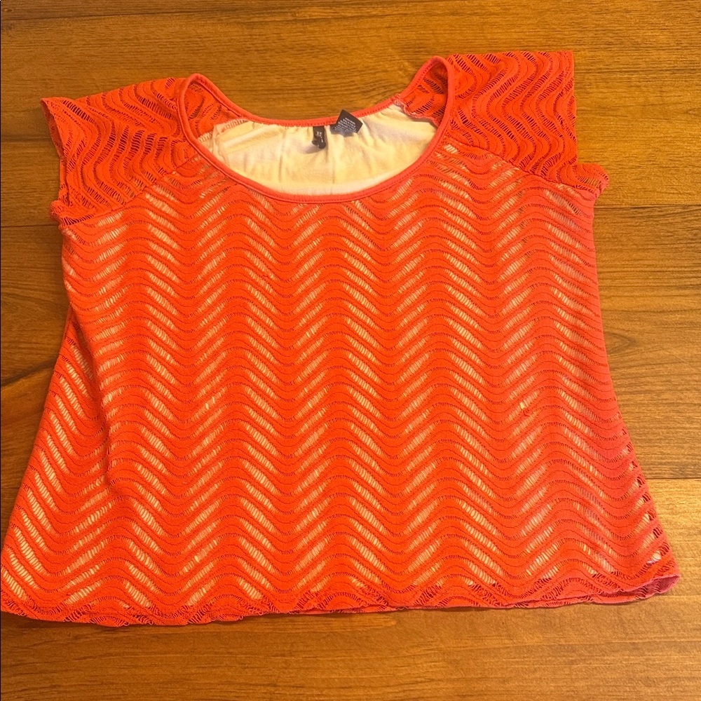 New Directions Vibrant Orange Lace Blouse